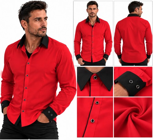 Herrenhemd rot schwarz - herrenhemd,